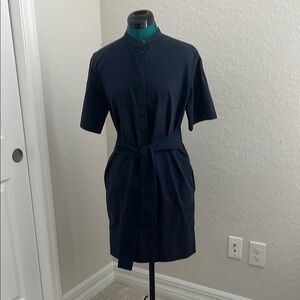 Everlane Navy Short Sleeve Belted Shirtdress